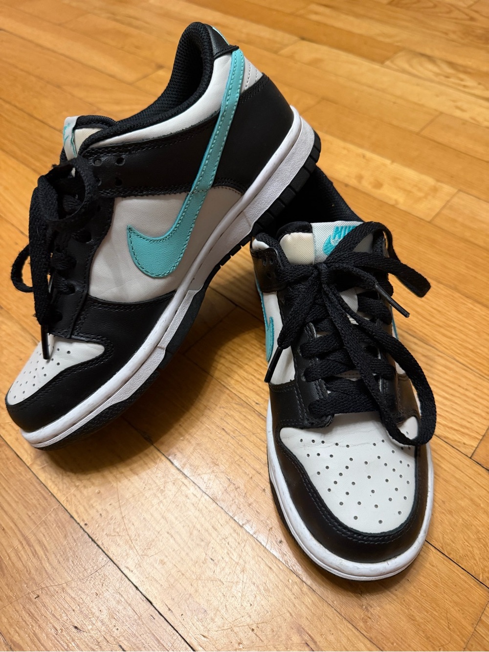 Nike Low Dunk Sneakers in Black, White & Teal